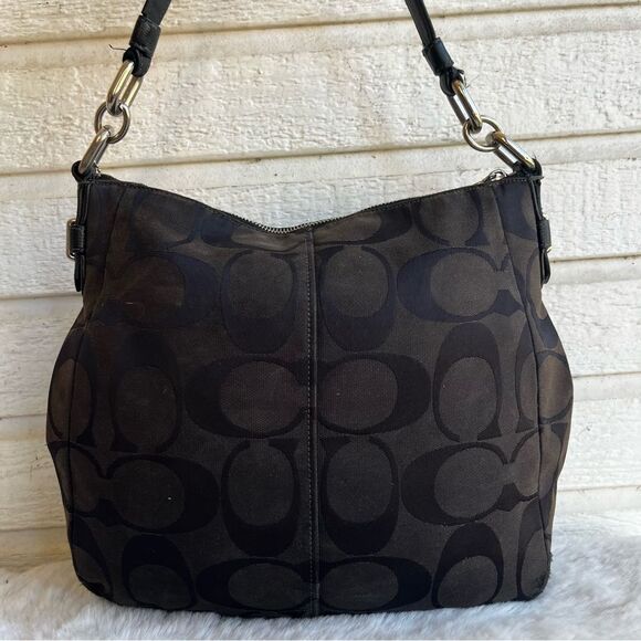 COACH Signature Black Brown Chelsea Hobo Kristin Shoulder Bag Baguette 17834 - Picture 3 of 11